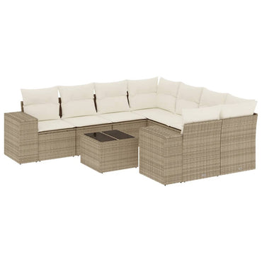 vidaXL Salon de jardin 9 pcs avec coussins Résine tressée Beige
