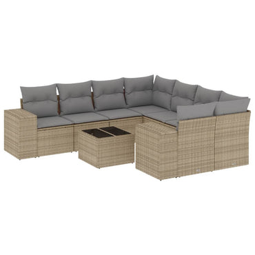 vidaXL Salon de jardin 9 pcs avec coussins Résine tressée Beige