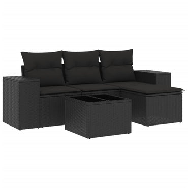 vidaXL Ensemble de canapés de jardin 5 pcs avec coussins, résine tressée noire