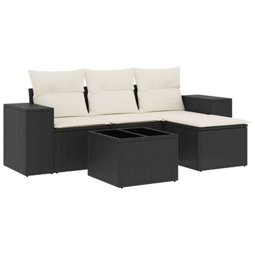 vidaXL Ensemble de canapés de jardin 5 pcs avec coussins, résine tressée noire