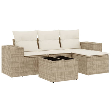 vidaXL Ensemble de canapés de jardin 5 pcs avec coussins Beige résine tressée