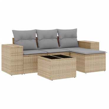 vidaXL Ensemble de canapés de jardin 5 pcs avec coussins Beige résine tressée