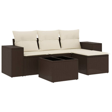 vidaXL 5-tlg. Garten-Sofagarnitur mit Kissen Braun Poly Rattan