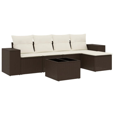 vidaXL 6-tlg. Garten-Sofagarnitur mit Kissen Braun Poly Rattan