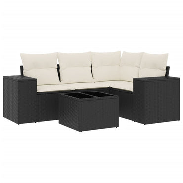 vidaXL Ensemble de canapés de jardin 5 pcs avec coussins, résine tressée noire