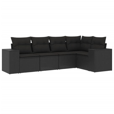 vidaXL Ensemble de canapés de jardin 5 pcs avec coussins, résine tressée noire