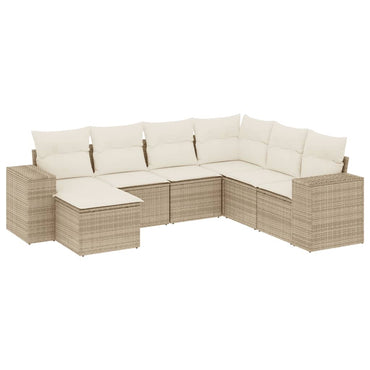 vidaXL 7-tlg. Garten-Sofagarnitur mit Kissen Beige Poly Rattan