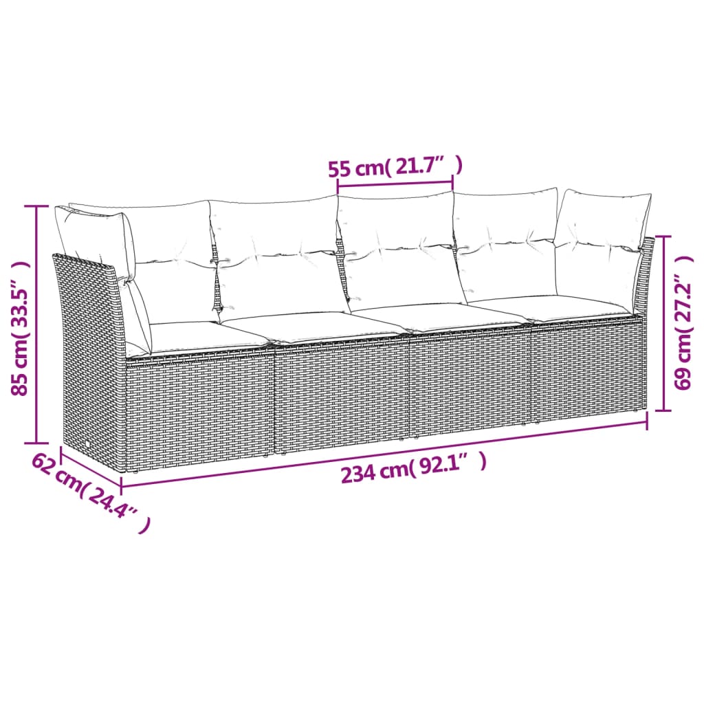vidaXL 4-tlg. Garten-Sofagarnitur mit Kissen Schwarz Poly Rattan