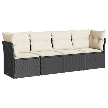 vidaXL 4-tlg. Garten-Sofagarnitur mit Kissen Schwarz Poly Rattan