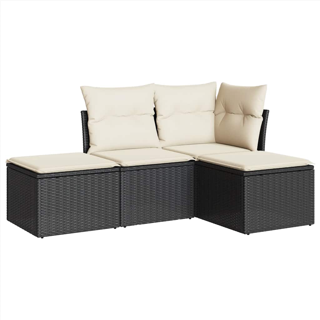 vidaXL 4-tlg. Garten-Sofagarnitur mit Kissen Schwarz Poly Rattan