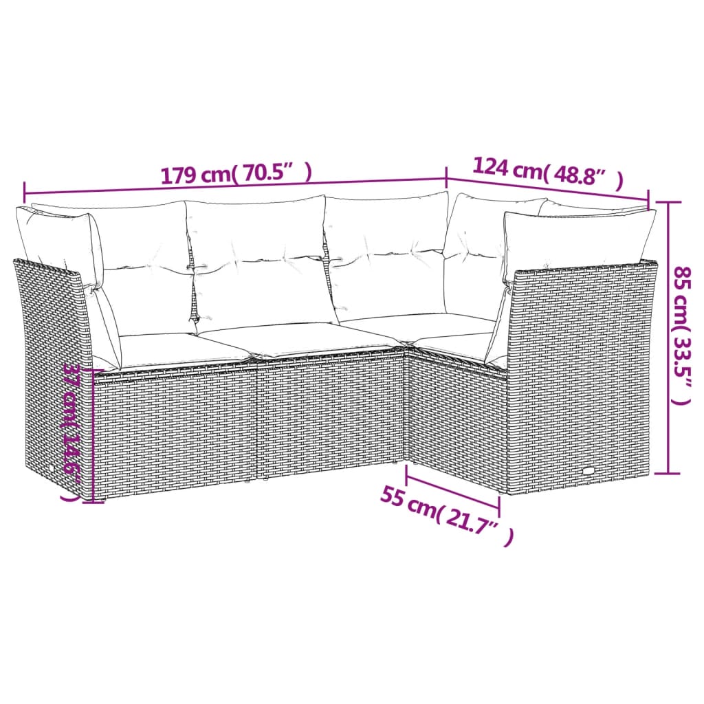 vidaXL Salon de jardin 4 pcs avec coussins Gris Résine tressée