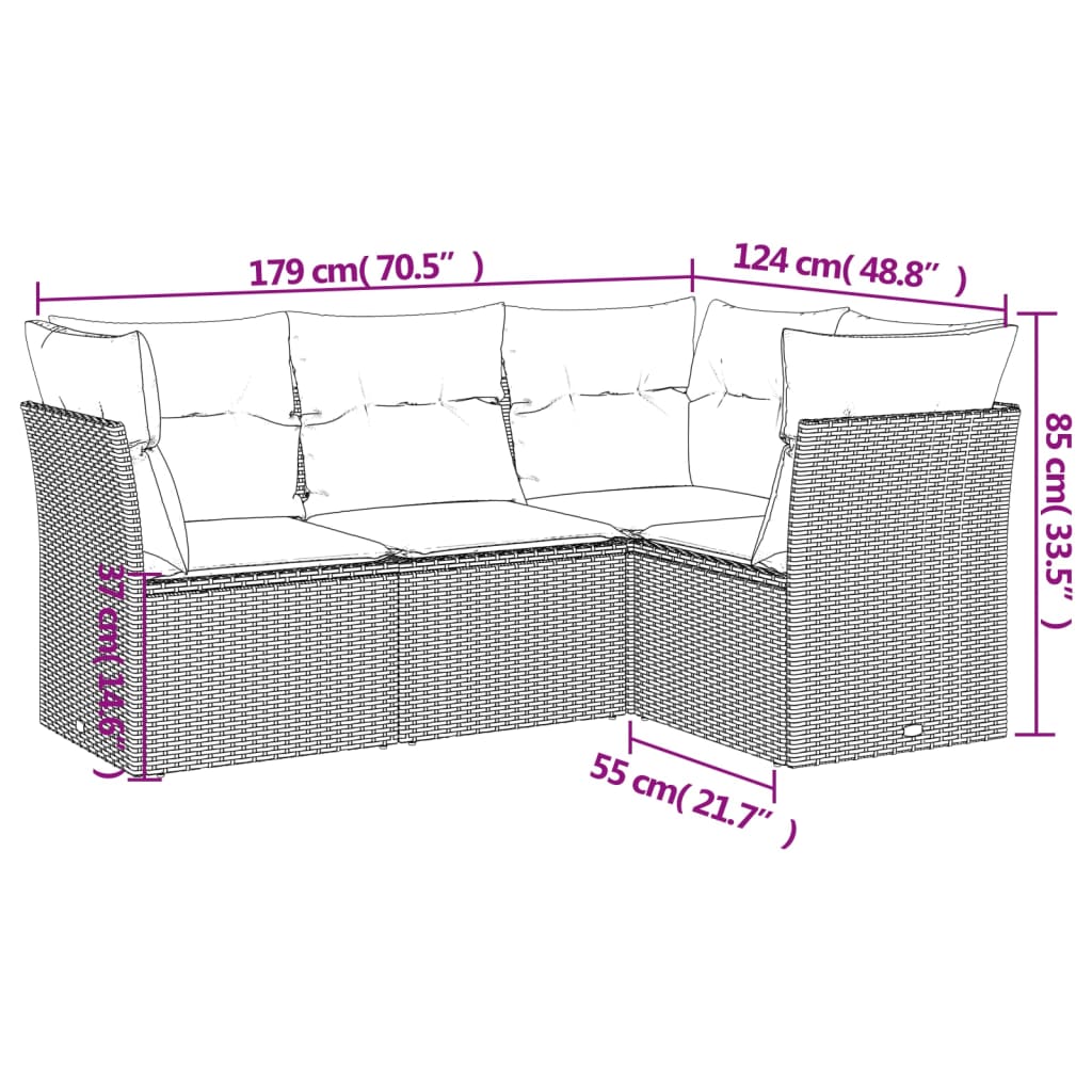 vidaXL Salon de jardin 4 pcs avec coussins Gris clair résine tressée