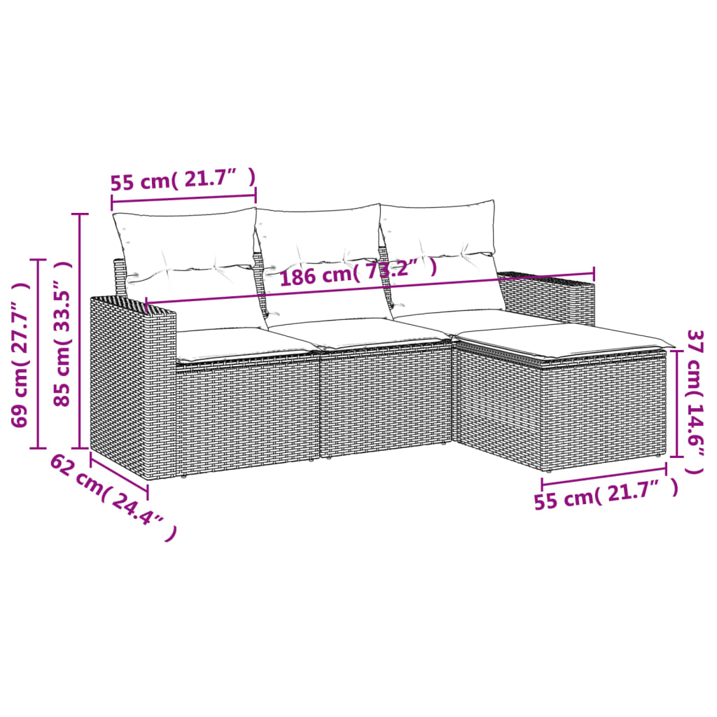 vidaXL Salon de jardin 4 pcs avec coussins Gris clair résine tressée