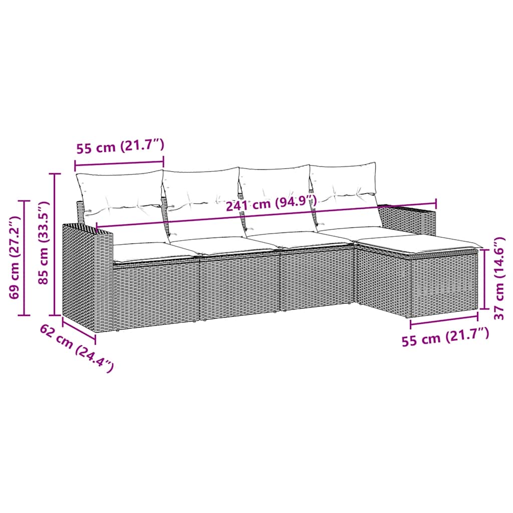 vidaXL Ensemble de canapés de jardin 5 pièces avec coussins, résine tressée marron