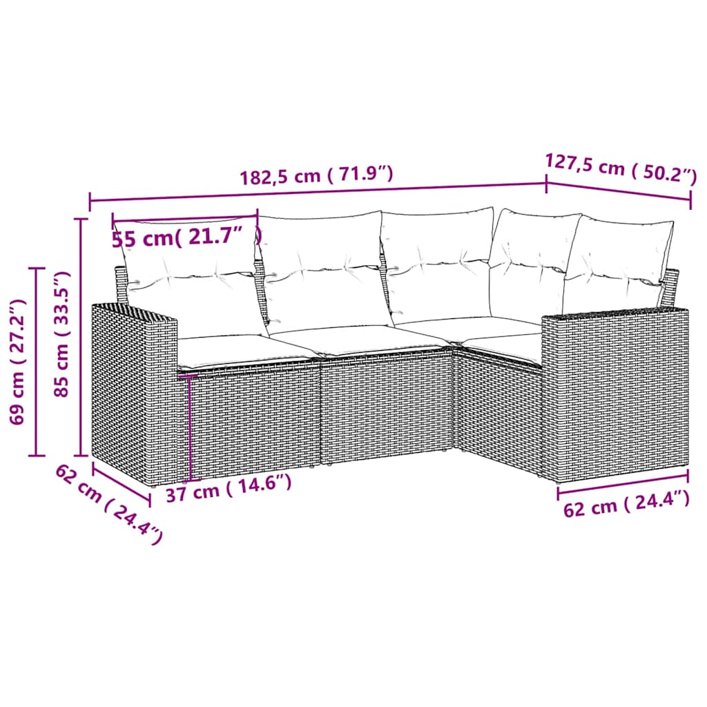 vidaXL Salon de jardin 4 pcs avec coussins Gris clair résine tressée