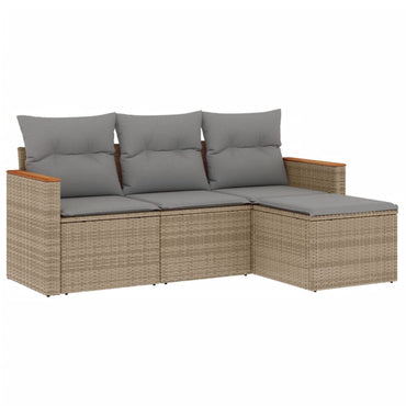 vidaXL 4-tlg. Garten-Sofagarnitur mit Kissen Beigemischung Poly Rattan