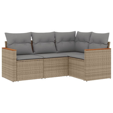 vidaXL 4-tlg. Garten-Sofagarnitur mit Kissen Beigemischung Poly Rattan