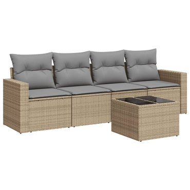 vidaXL Ensemble de canapés de jardin 5 pcs avec coussins Beige résine tressée