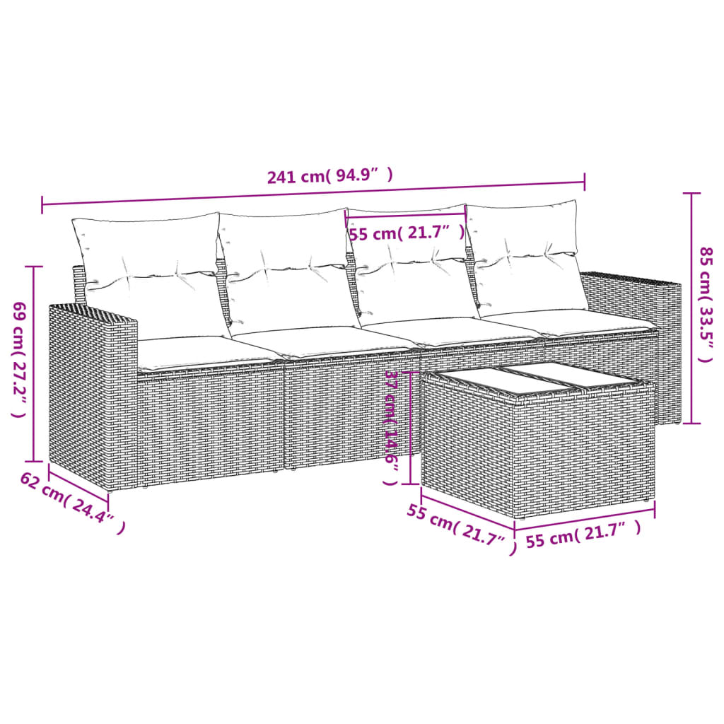 vidaXL Ensemble de canapés de jardin 5 pièces avec coussins, résine tressée marron