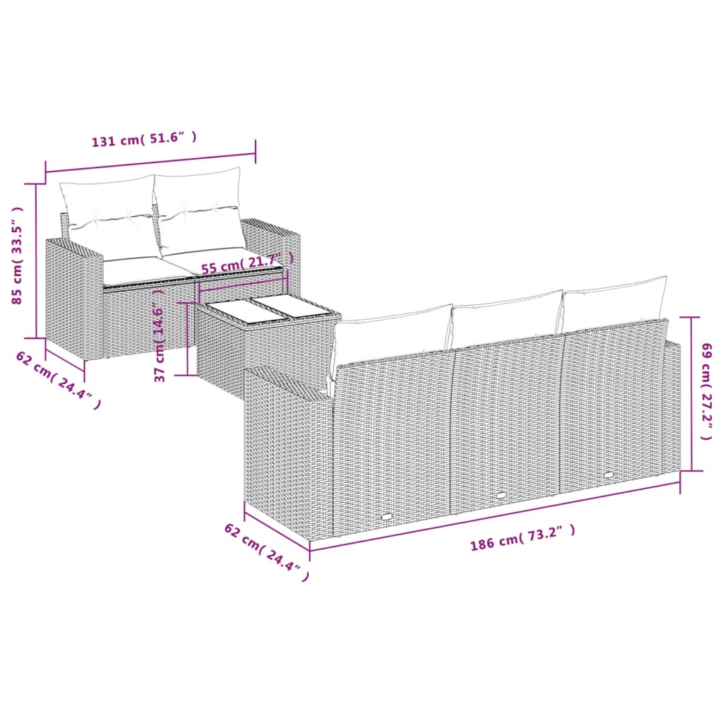 vidaXL 6-tlg. Garten-Sofagarnitur mit Kissen Braun Poly Rattan