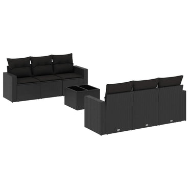 vidaXL Salon de jardin 7 pcs avec coussins Noir Résine tressée