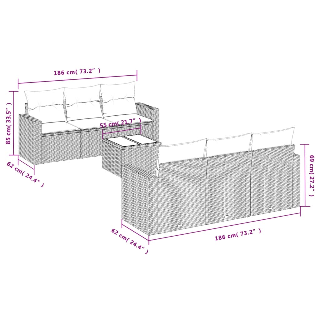 vidaXL Salon de jardin 7 pcs avec coussins Noir Résine tressée