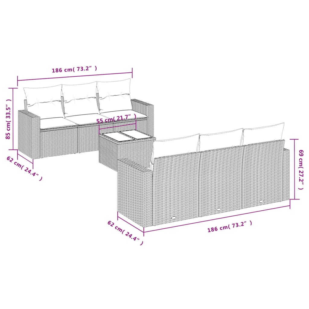 vidaXL Salon de jardin 7 pcs avec coussins Noir Résine tressée