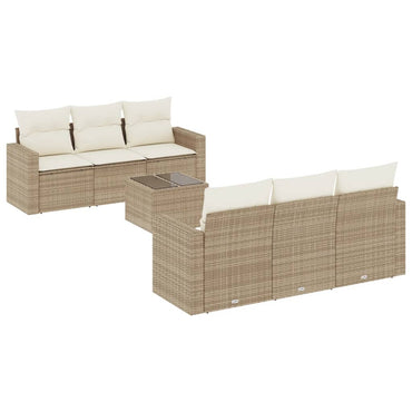 vidaXL Salon de jardin 7 pièces avec coussins en résine tressée beige