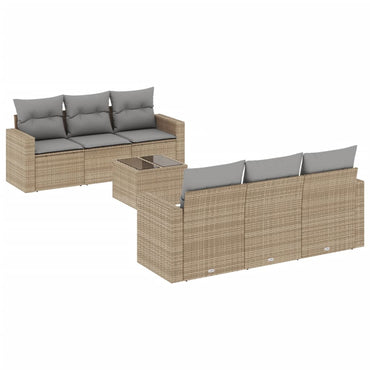 vidaXL Salon de jardin 7 pièces avec coussins en résine tressée beige