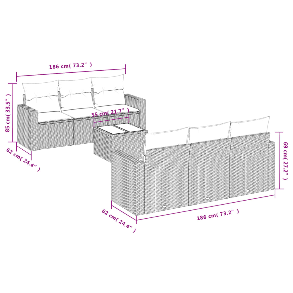 vidaXL Ensemble de canapés de jardin 7 pcs avec coussins Gris Résine tressée
