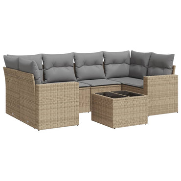 vidaXL Salon de jardin 7 pièces avec coussins en résine tressée beige