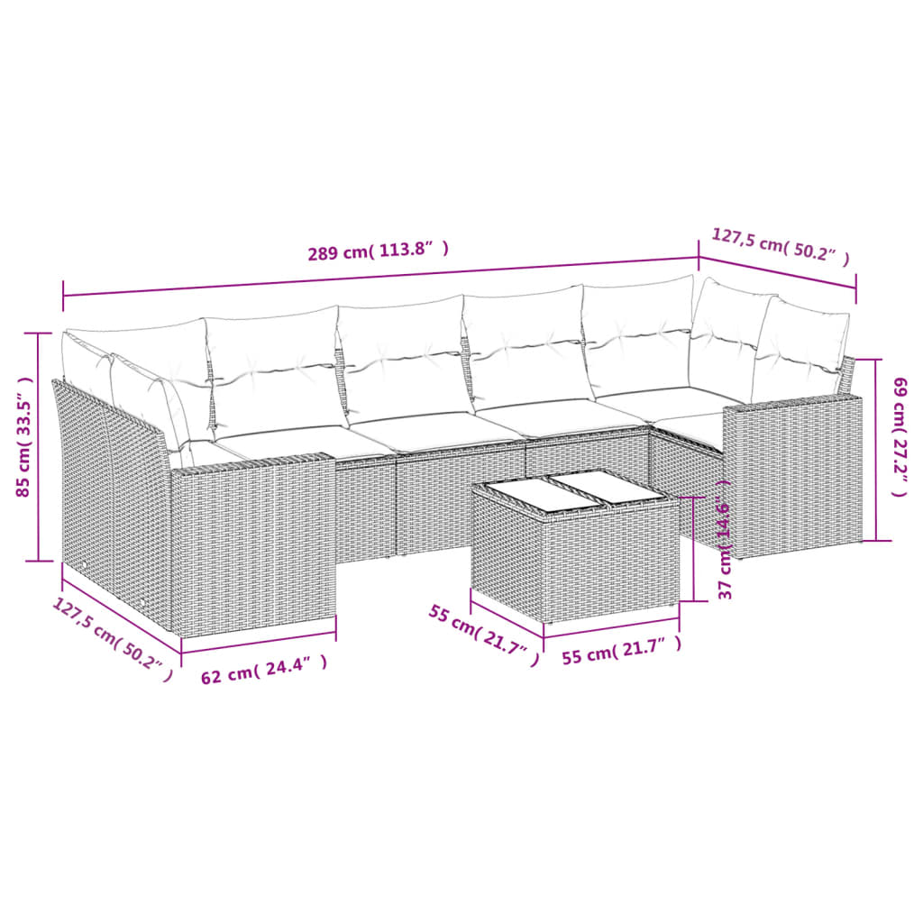 vidaXL Canapé d'angle de jardin 8 pcs avec coussins Résine tressée Beige
