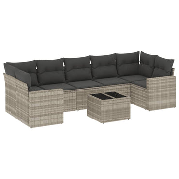 vidaXL Salon de jardin 8 pcs avec coussins Gris clair résine tressée