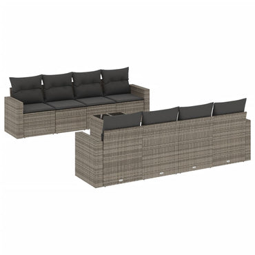 vidaXL Salon de jardin 9 pcs avec coussins Résine tressée Gris
