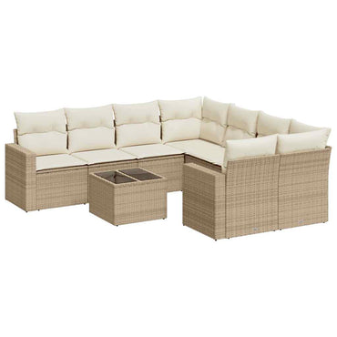 vidaXL Salon de jardin 9 pcs avec coussins Résine tressée Beige