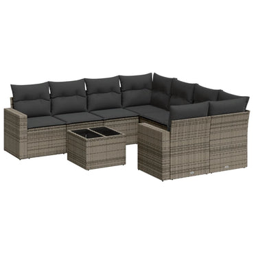 vidaXL Salon de jardin 9 pcs avec coussins Résine tressée Gris