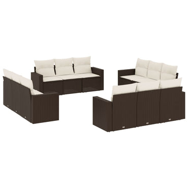 vidaXL Salon de jardin 12 pcs avec coussins résine tressée marron