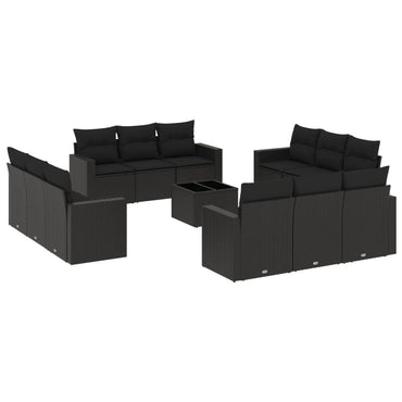 vidaXL Ensemble de canapés de jardin 13 pièces avec coussins résine tressée noire
