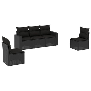 vidaXL Ensemble de canapés de jardin 5 pcs avec coussins, résine tressée noire