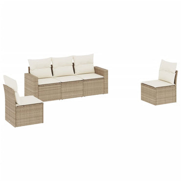 vidaXL Ensemble de canapés de jardin 5 pcs avec coussins Beige résine tressée