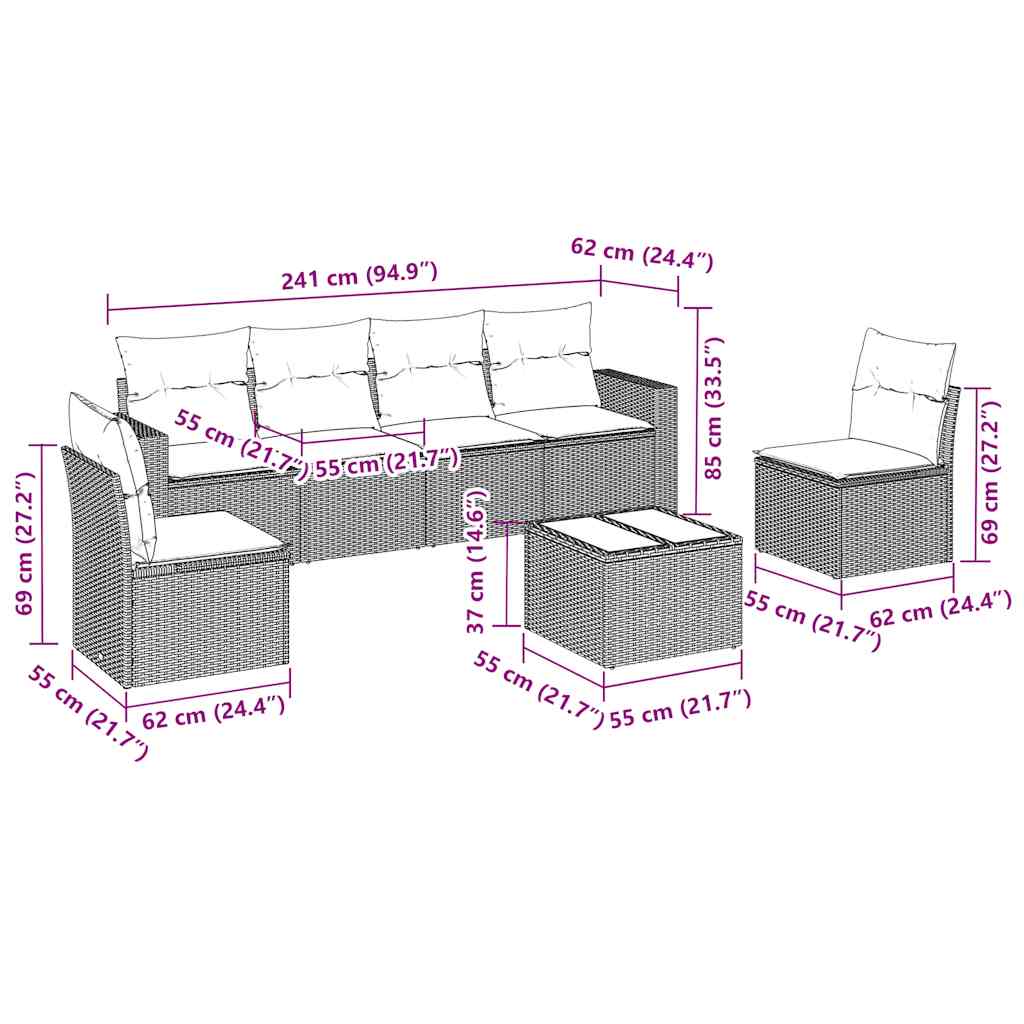 vidaXL Salon de jardin 7 pcs avec coussins Noir Résine tressée