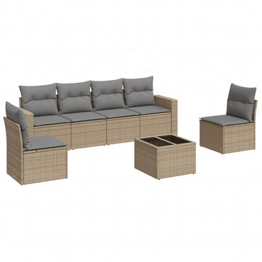 vidaXL Salon de jardin 7 pièces avec coussins en résine tressée beige