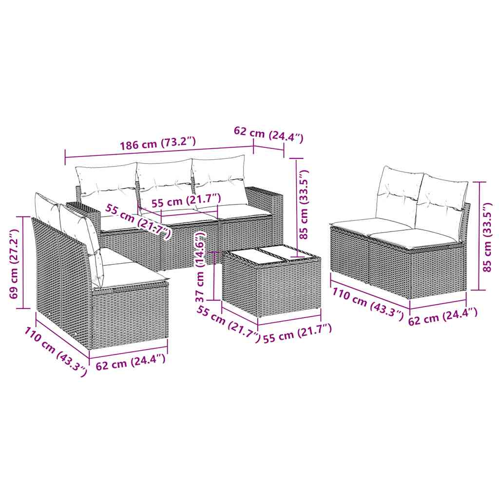 vidaXL Ensemble de canapés de jardin 8 pièces avec coussins résine tressée noir