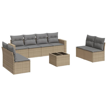 vidaXL Salon de jardin 9 pcs avec coussins Résine tressée Beige