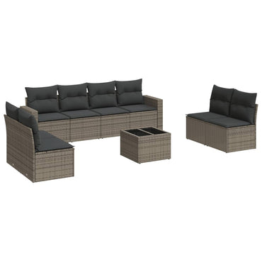 vidaXL Salon de jardin 9 pcs avec coussins Résine tressée Gris