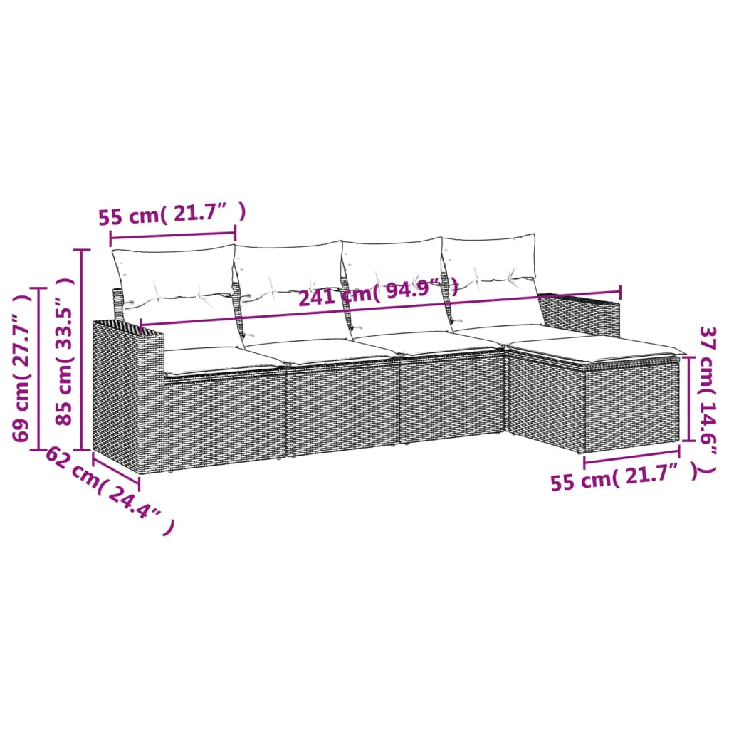 vidaXL Ensemble de canapés de jardin 5 pcs avec coussins, résine tressée noire