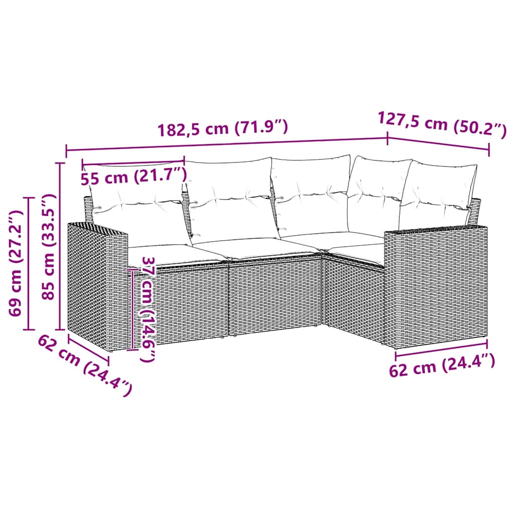 vidaXL Ensemble de canapés de jardin 4 pcs avec coussins résine tressée noir