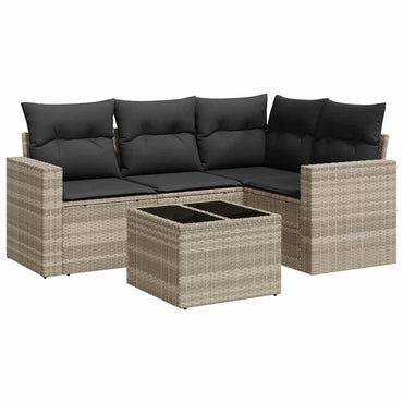 vidaXL Ensemble de canapés de jardin 5 pcs avec coussins Gris clair résine tressée