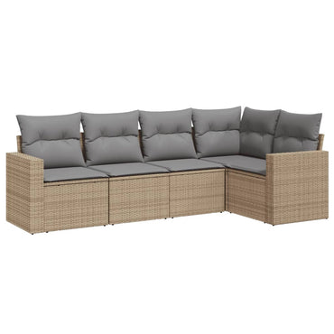 vidaXL Ensemble de canapés de jardin 5 pcs avec coussins Beige résine tressée