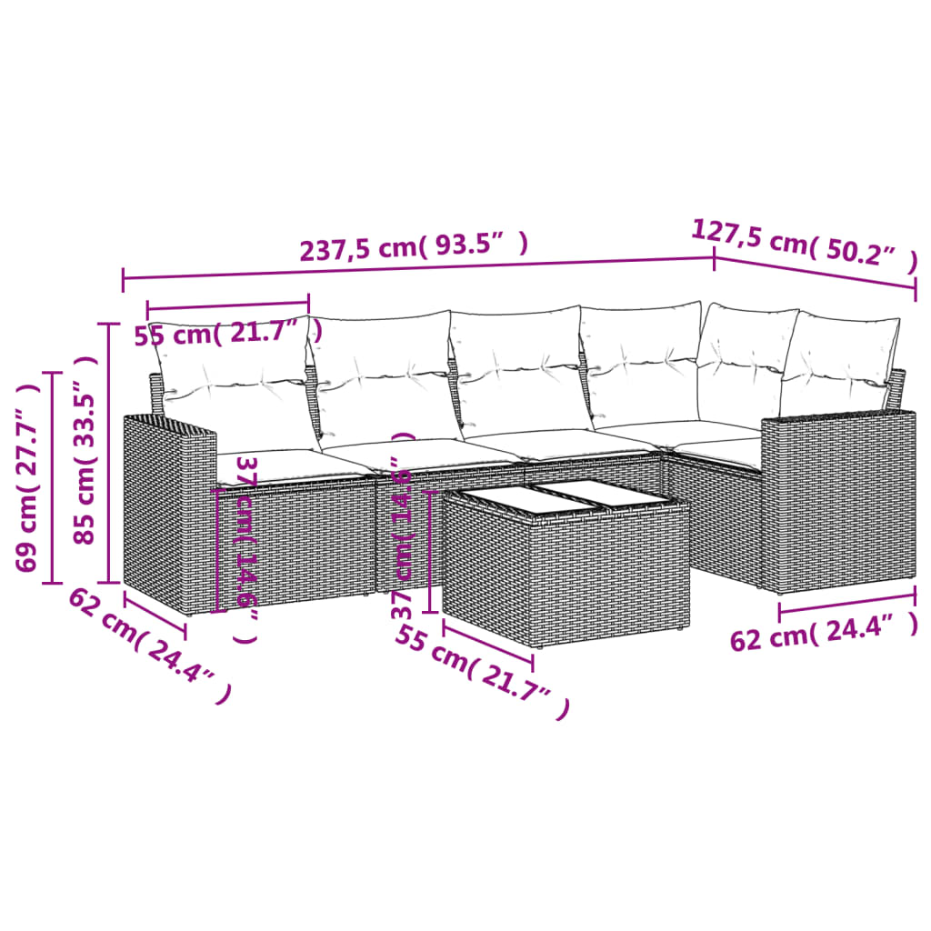 vidaXL Salon de jardin 6 pcs avec coussins Noir Résine tressée